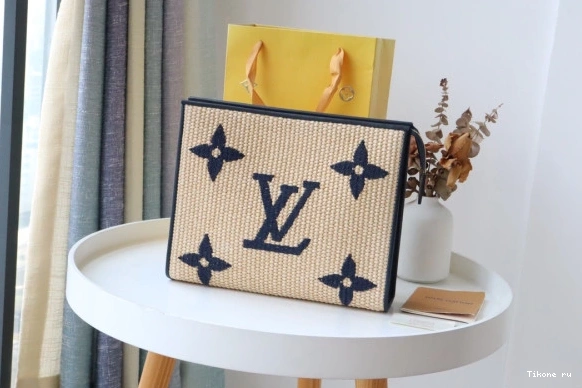 Affordable Raffia Pouch Toiletry Monogram VUITTON LOUIS 0806